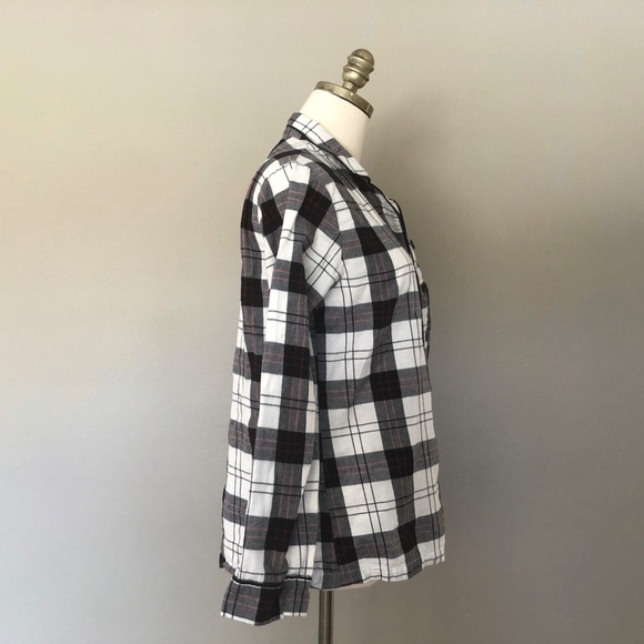 Extra Small Women's Sleep Shirt White Black Red Plaid Wondershop Long Sleeve - Picture 7 of 8